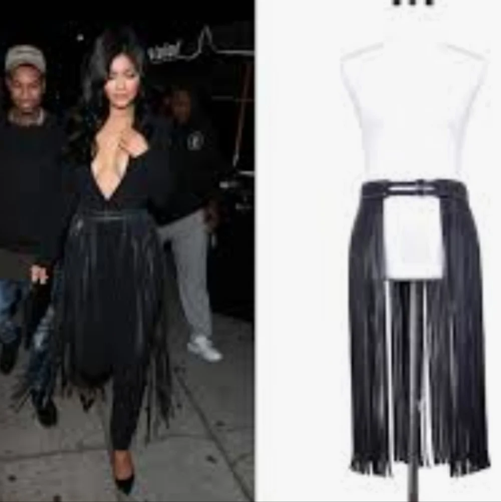 Faux Leather Fringe Belt Skirt